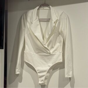 Fashion Nova White Long Sleeve Bodysuit.